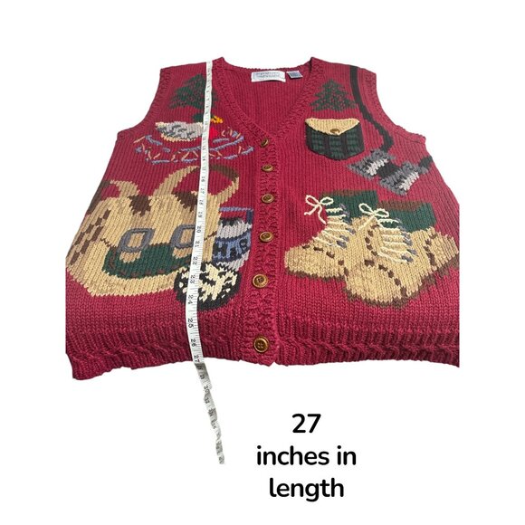 Northern Isles Signature Hand Embroidered Knit Sweater Vest Large Red Winter Cab - Picture 11 of 11